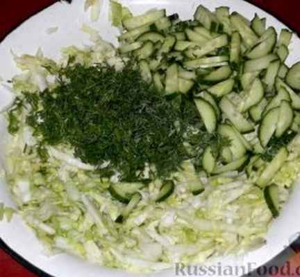 Рецепт салат из свежей капусты с огурцом