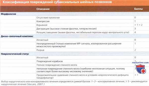 Классификация переломов краниовертебрального сочленения и позвонков