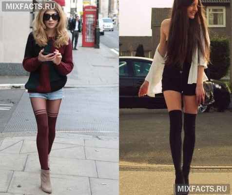 С чем носить колготки с имитацией чулок? 