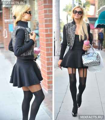 С чем носить колготки с имитацией чулок? 