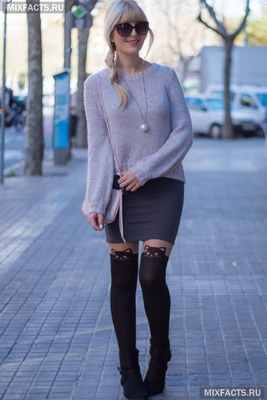 С чем носить колготки с имитацией чулок? 