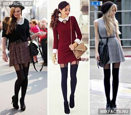 С чем носить колготки с имитацией чулок? 