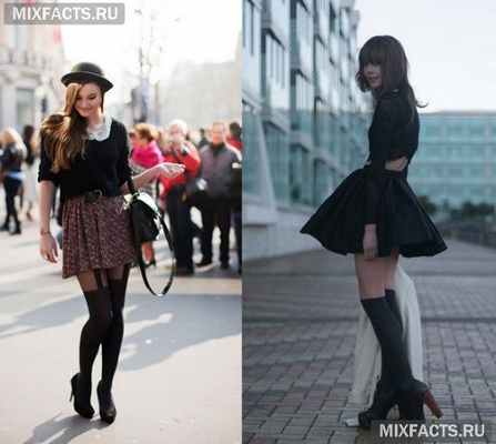 С чем носить колготки с имитацией чулок? 