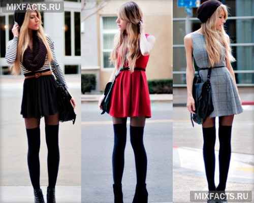 С чем носить колготки с имитацией чулок? 