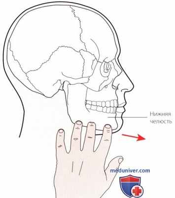 Пальпация височно-нижнечелюстного сустава спереди