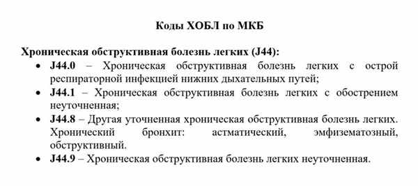 Коды ХОБЛ - хронической обструктивной болезни легких по МКБ