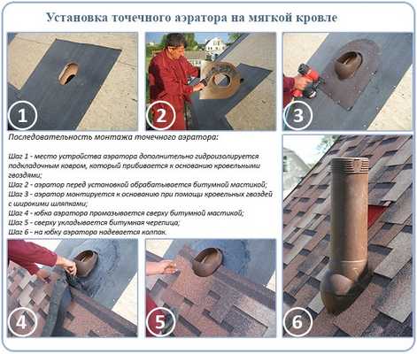 Установка точечного аэратора на мягкой кровле