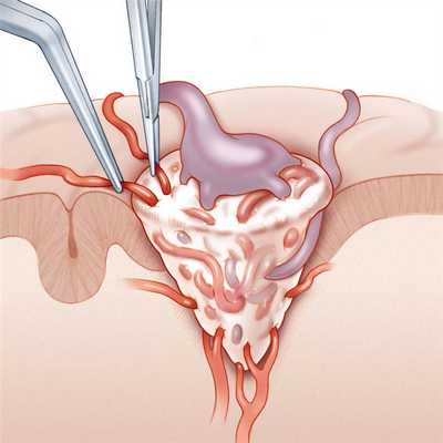 Клиновидная артериовенозная мальформация головного мозга (АВМ), распространяющаяся из мозговой коры в белое вещество.