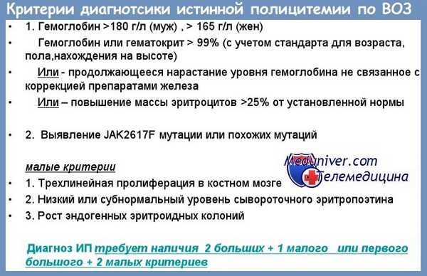 Критерии диагностики истинной полицитемии по ВОЗ