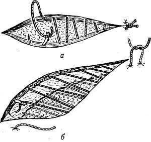 Рис. 9. Схематическое изображение наложения непрерывных внутрикожных швов: а — однорядный шов по Холстеду (шовная нить проведена через дерму и верхний слой подкожной клетчатки); б — двухрядный шов по Холстеду — Золтану (глубокий ряд швов проведен через фасцию и нижний слой подкожной клетчатки).