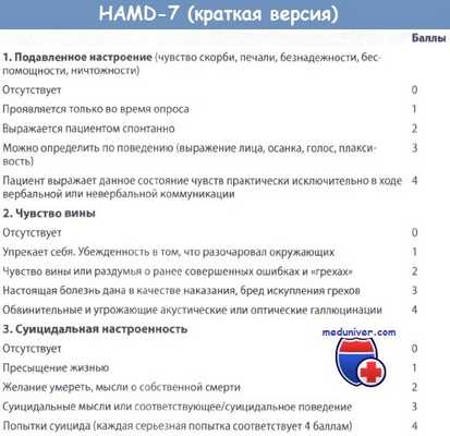 Критерии диагностики депрессии Hamd-7