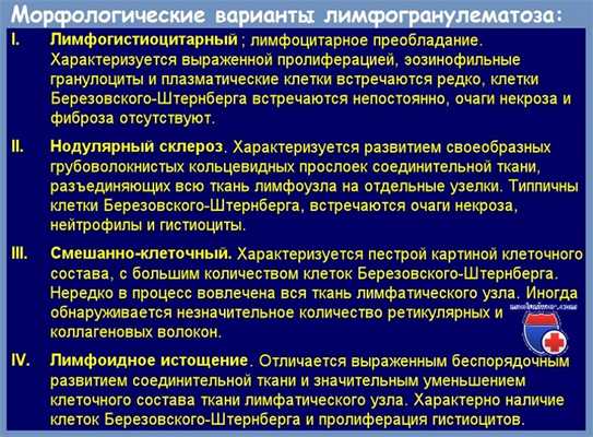 Морфологические варианты лимфогранулематоза - болезни Ходжкина