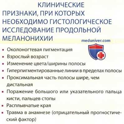 Показания для биопсии и гистологии продольной меланонихии
