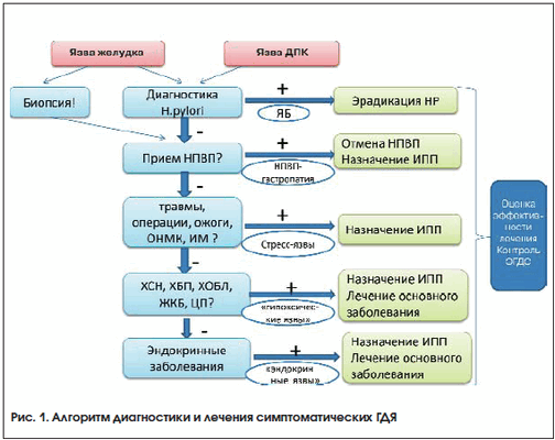Рис. 1. Алгоритм диагностики и лечения симптоматических ГДЯ