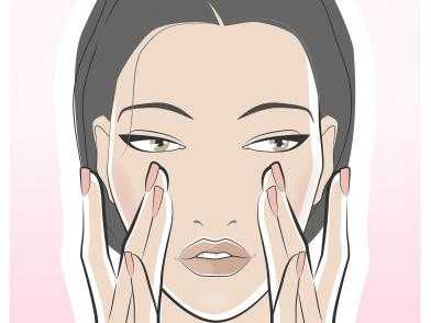 Брюнетка наносит крем под глаза, иллюстрация