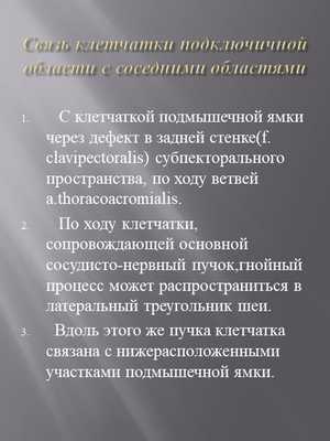 Связь клетчатки подключичной области с соседними областями С клетчаткой под. 