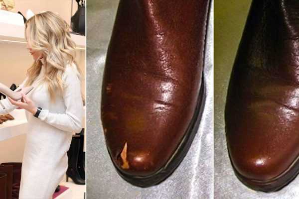 Прикладываю к обуви влажную салфетку прямо в магазине, убеждаюсь, что продавец нагло обманывает