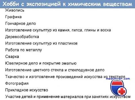 Хобби с экспозицией к химическим веществам